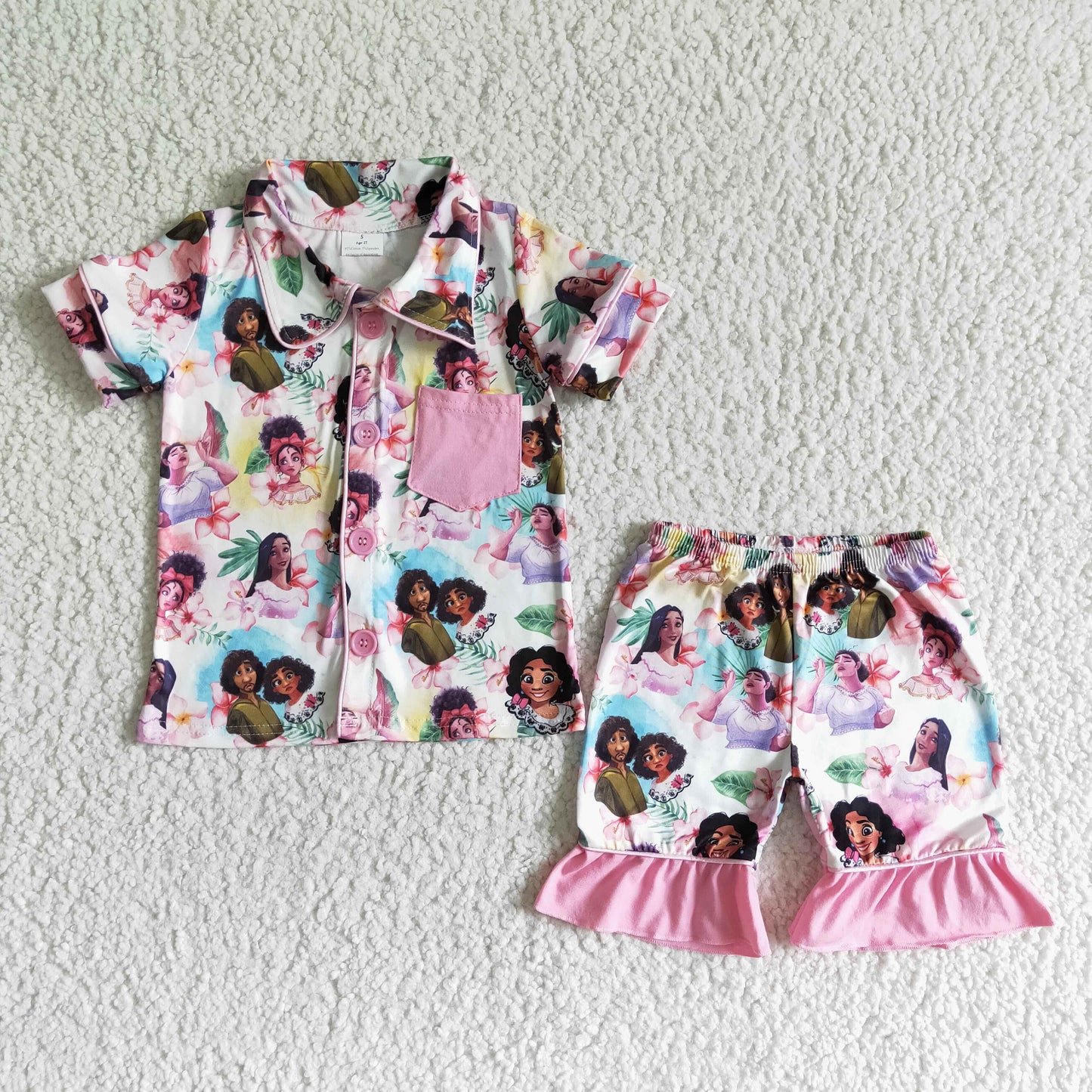 promotion RTS GSSO0024 Pink Cartoon Collar Girls Short Sleeve Shorts Outfots Pajamas