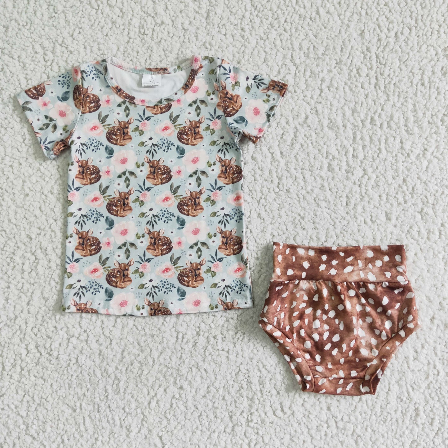 promotion RTS GBO0022 Floral Deer Girls Short Sleeve Bummies Outfits