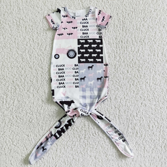 promotion RTS NB0003 Pink Moo Highland Cows Print Girls short Sleeve Newborn Night Robe
