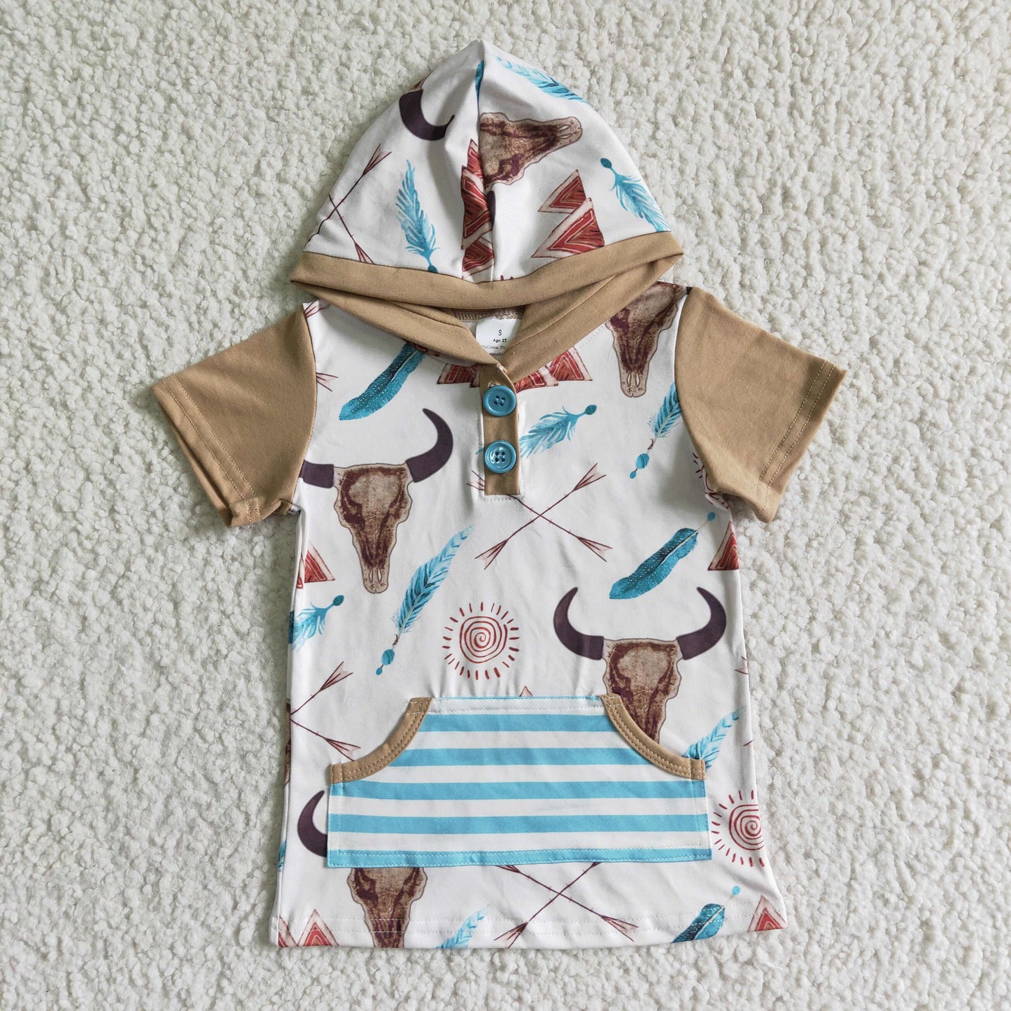 promotion RTS BT0003 Blue Highland Cows Short Sleeve Top Hoodies Boys T-shirts