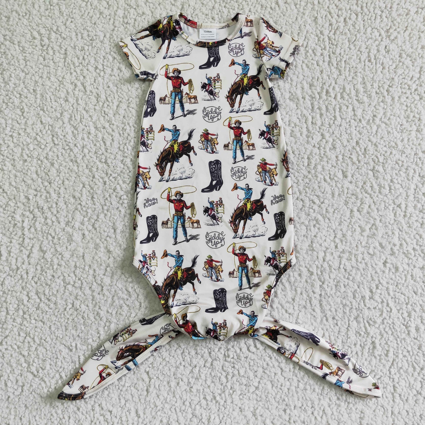 NB0005 Rodeo Cowboy Hoeses Western Girls short Sleeve Newborn Night Robe RTS Local Warehouse