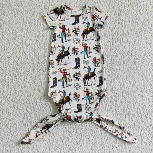 NB0005 Rodeo Cowboy Hoeses Western Girls short Sleeve Newborn Night Robe RTS Local Warehouse