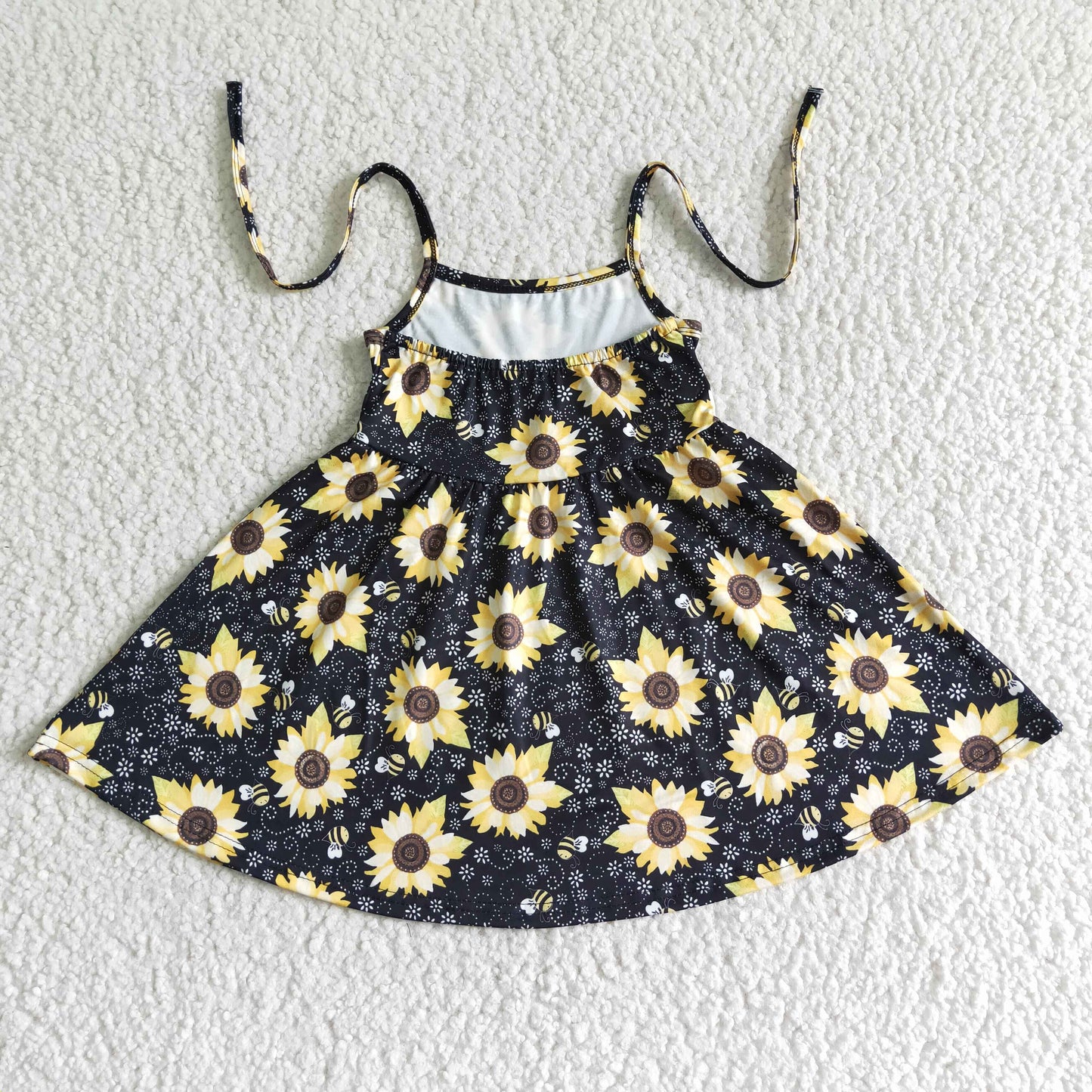 GSD0036 Black Yellow Sunflower Girls Sleeveless Dresses
