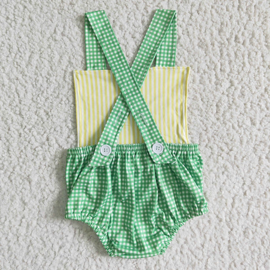 promotion RTS SR0036 Green Plaid Yellow Stripes Truck Tractors Car Girls Sleeveless Romper