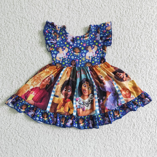 promotion RTS GSD0065 Purple Cartoon Girls Patchwork Flutter Sleeve Dresses