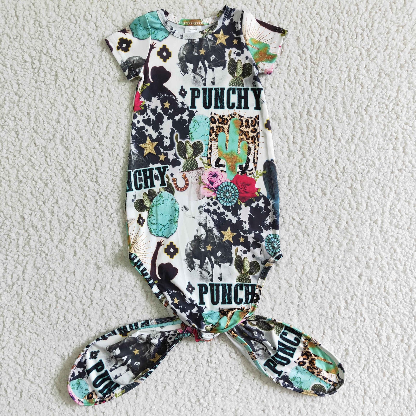 promotion NB0008 Green Cactus Cowboys Girls Short Sleeve Newborn Night Robe