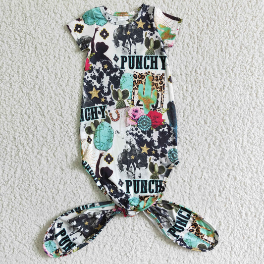 promotion NB0008 Green Cactus Cowboys Girls Short Sleeve Newborn Night Robe