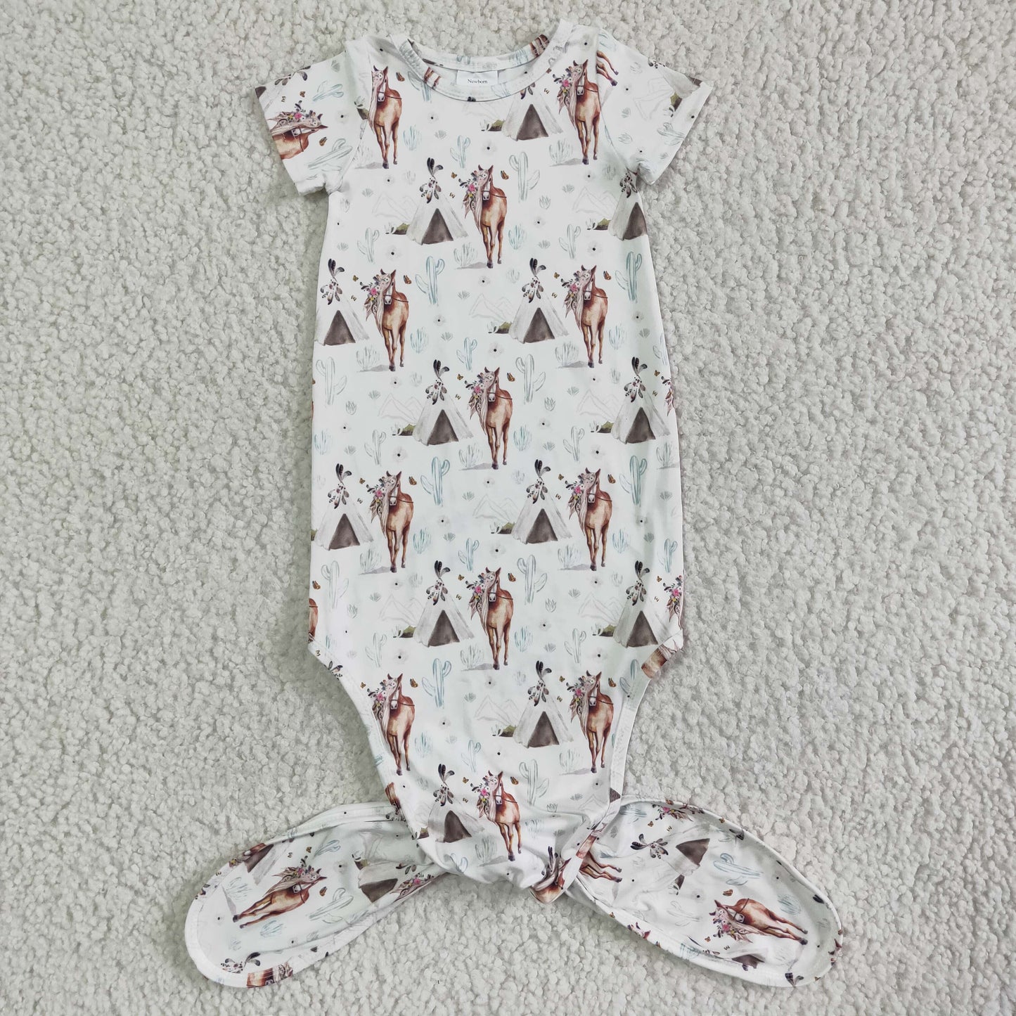 promotion RTS NB0011 Pink Floral Cactus Horses Girls short Sleeve Newborn Night Robe