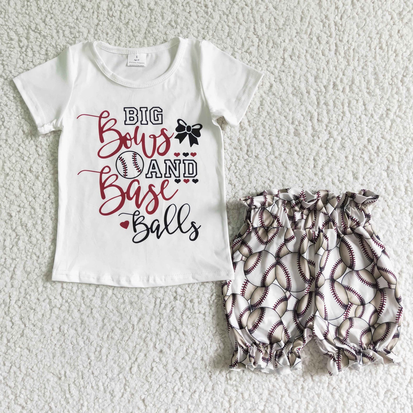 promotion RTS GSSO0115 Baseball Softball Letter White Girls Short Sleeve Shorts Outfits
