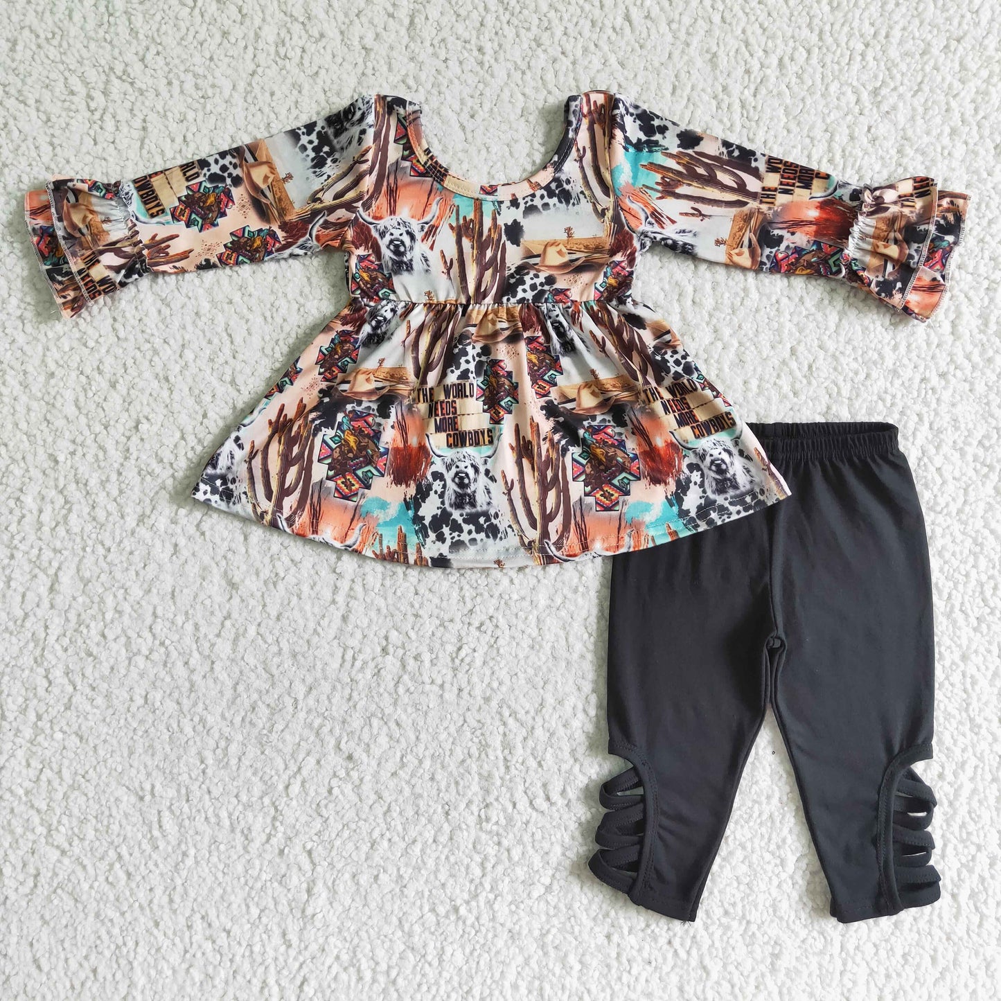 promotion Clearance 6 A2-19 Cowboy Cow Western Tunic Girls Long Sleeve Pants Outfits