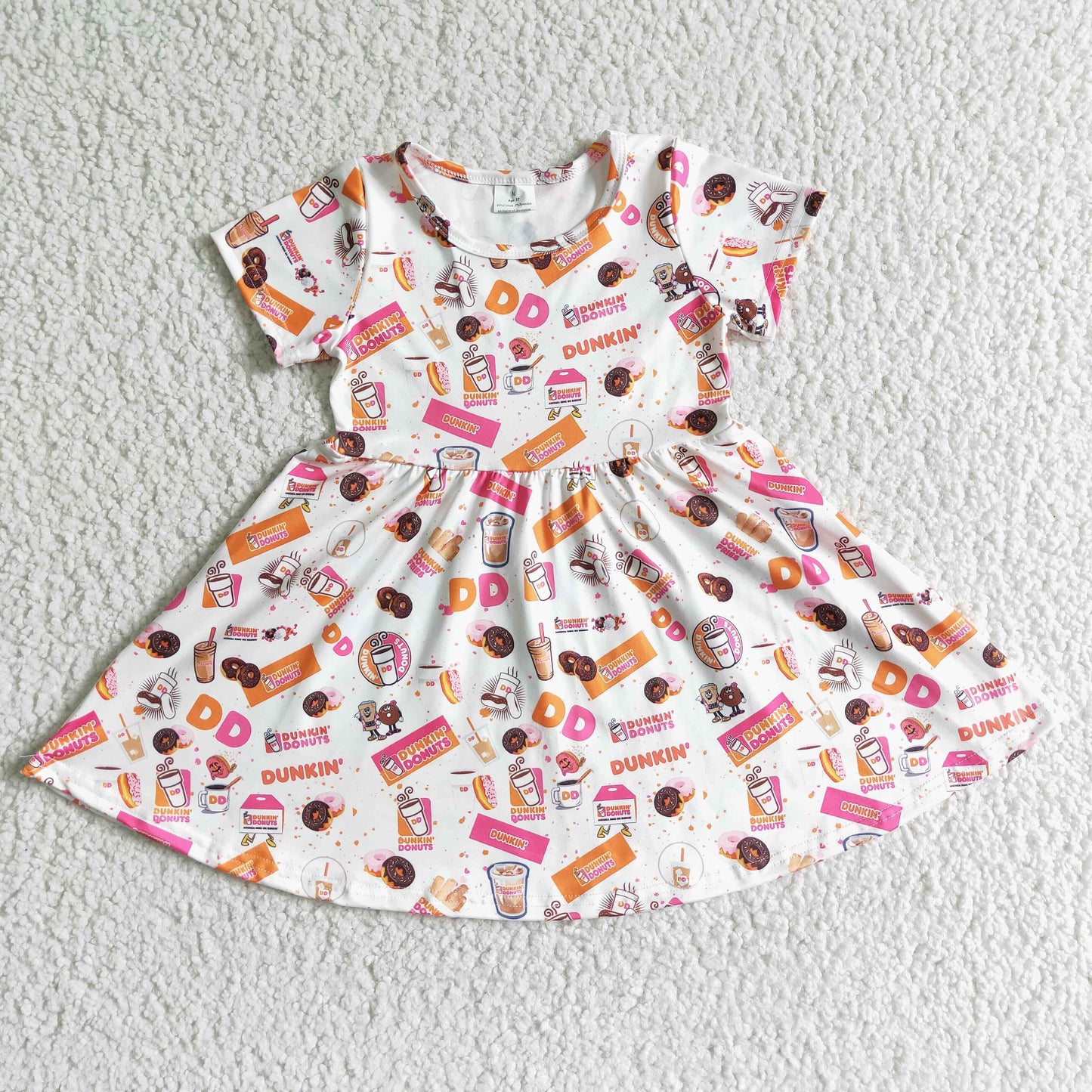 promotion RTS D2-16 Pink Food Doughnut Girls Short Sleeve Dresses