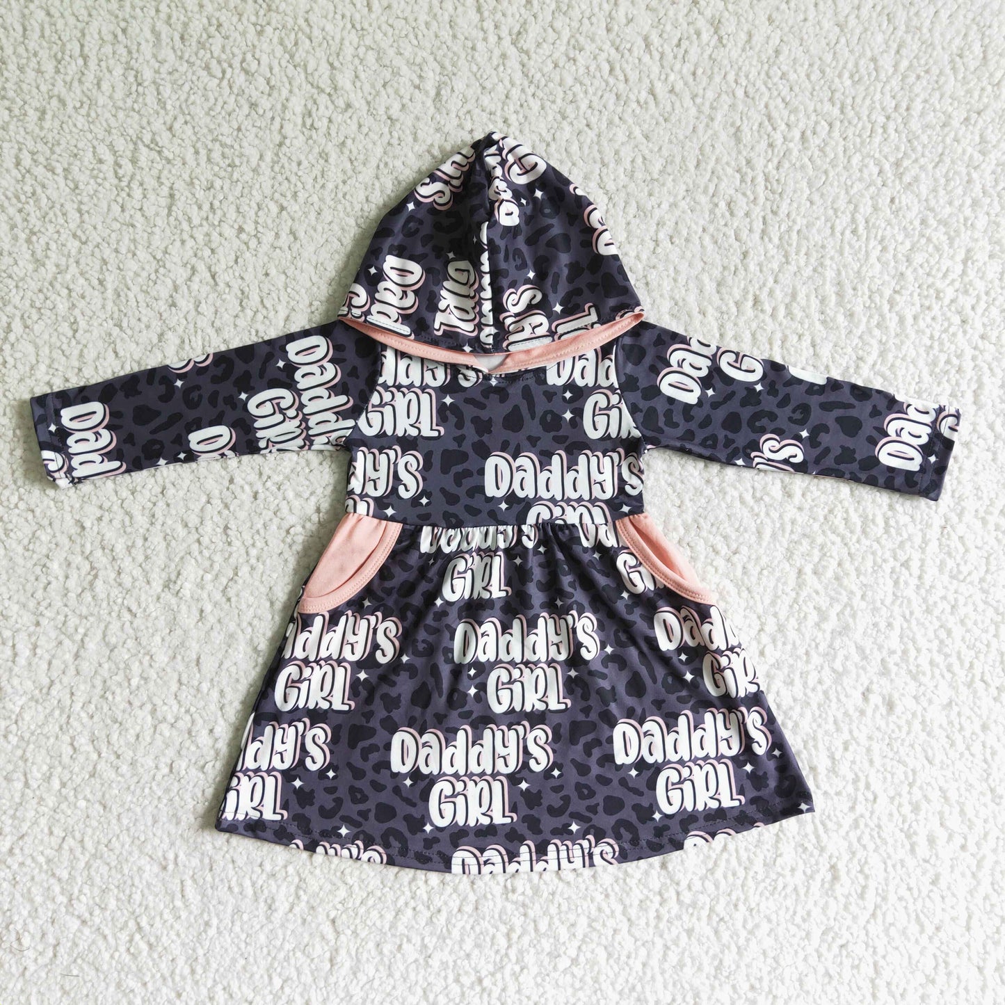 promotion RTS GLD0002 Pink Leopard Daddy's Hoodies Girls Long Sleeve Dresses