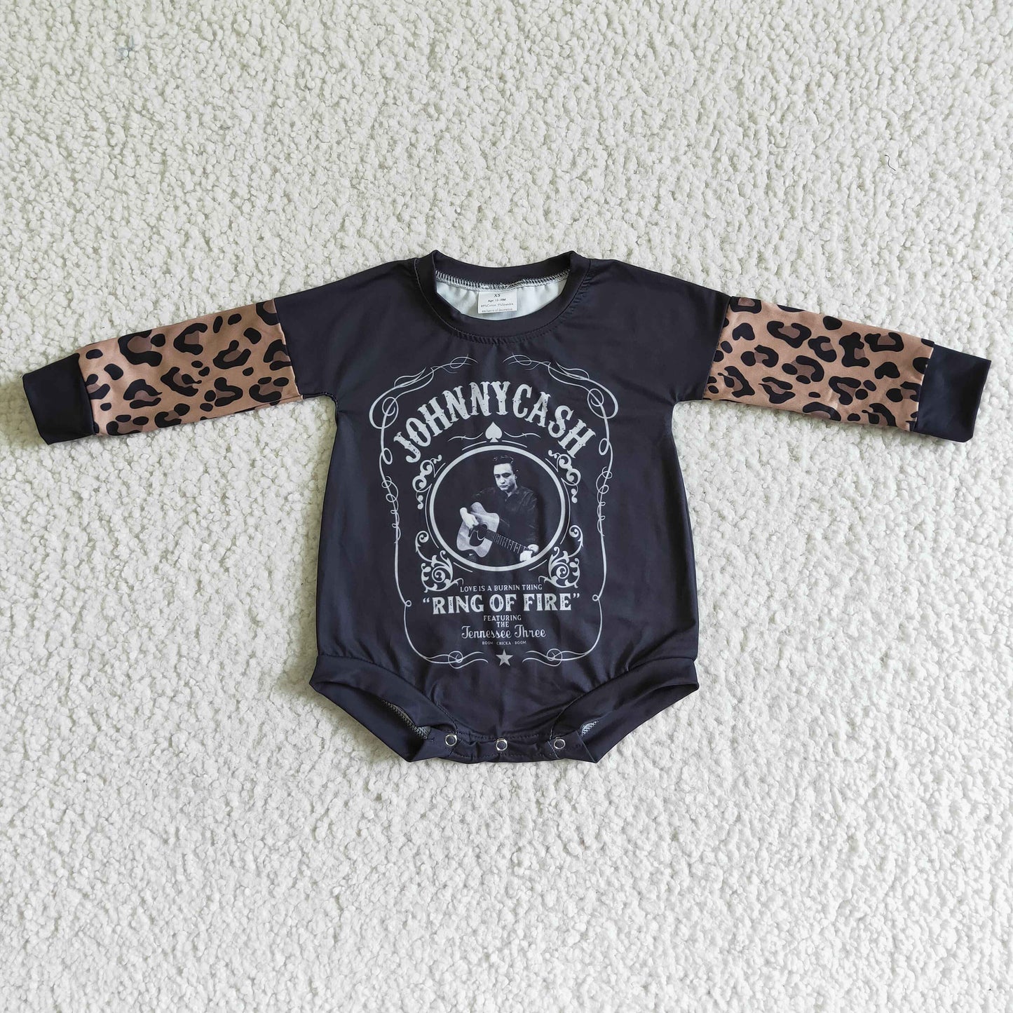 LR0014 Black Guitar Leopard Singer Band Girls Long Sleeve Romper