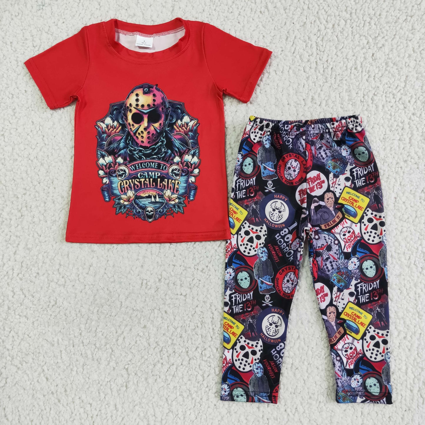 BSPO0012 Halloween Music Band Mask Cartoon Singer Red Boys Short Sleeve Pants Outfits