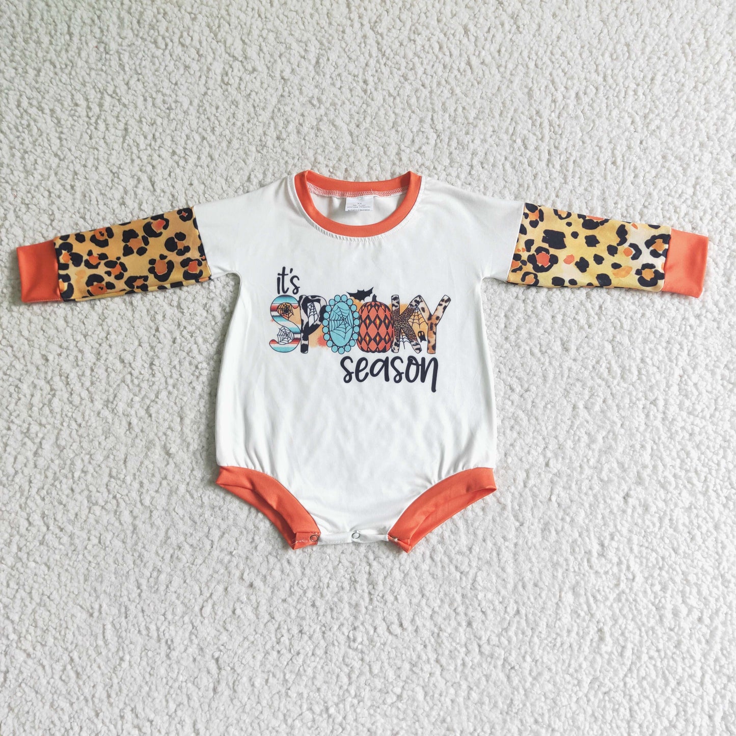 promotion RTS LR0029 Halloween Pumpkin Orange Leopard Bat Girls Long Sleeve Romper