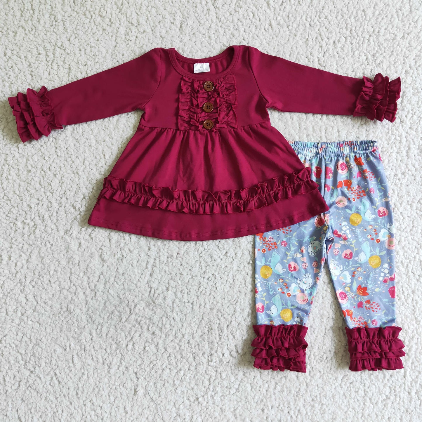promotion Clearance 6 A26-16 Red Floral Tunic Girls Long Sleeve Pants Outfits