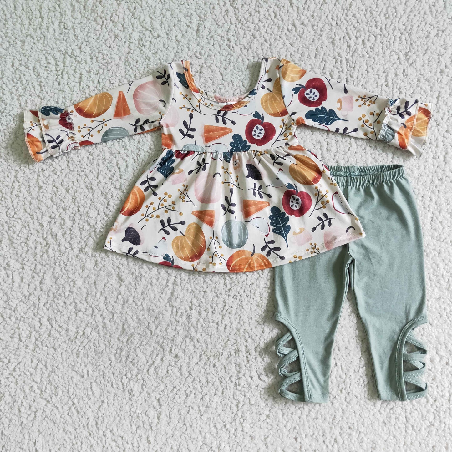 promotion RTS GLP0113 Halloween Pumpkin Floral Green Tunic Girls Long Sleeve Pants Outfits