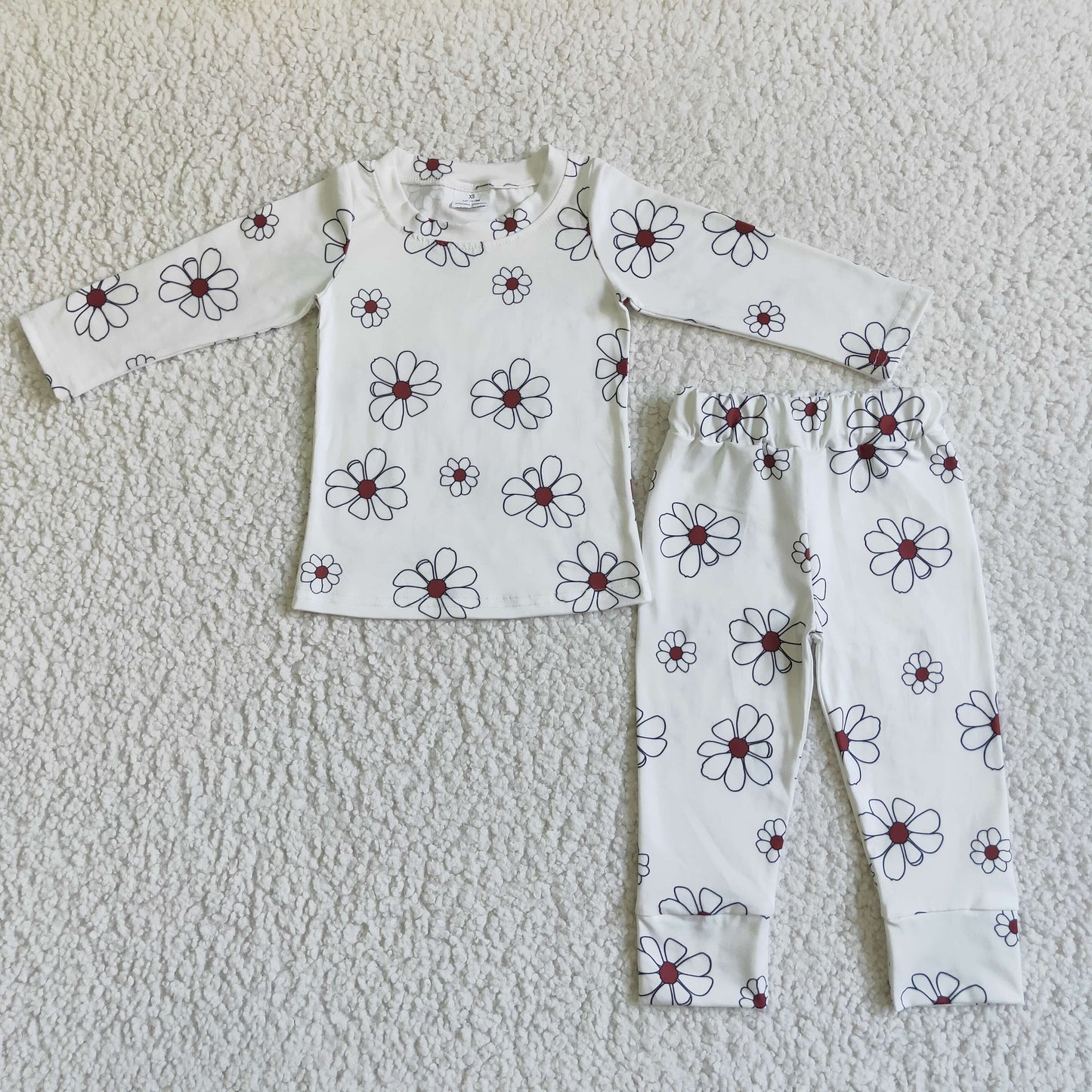 GLP0196 White Floral Girls Long Sleeve Pants Outfits
