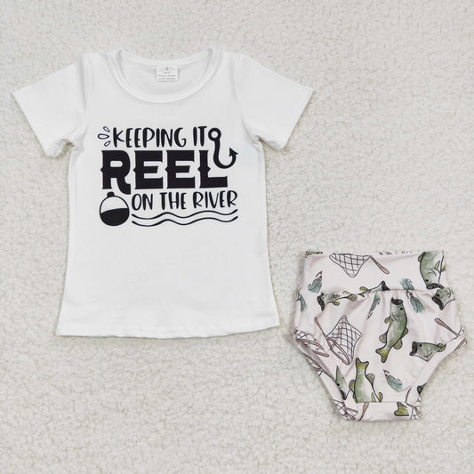 Promotion RTS GBO0087 Keeping It Reel On The River Fish Girls Short Sleeve Bummies Outfits