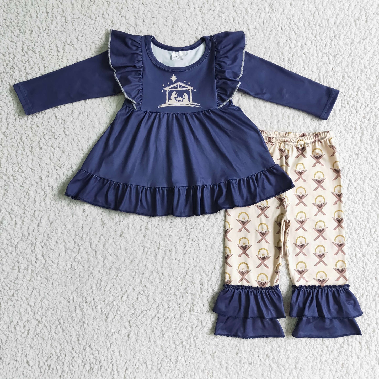 Clearance 6 B11-25 Christmas Blue Jesus Tunic Girls Long Sleeve Pants Outfits