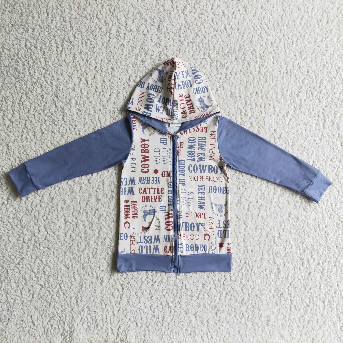 promotion BT0084 Western Cow Head Cowboy Rodeo Pockets Boys Long Sleeve Hoodies Top