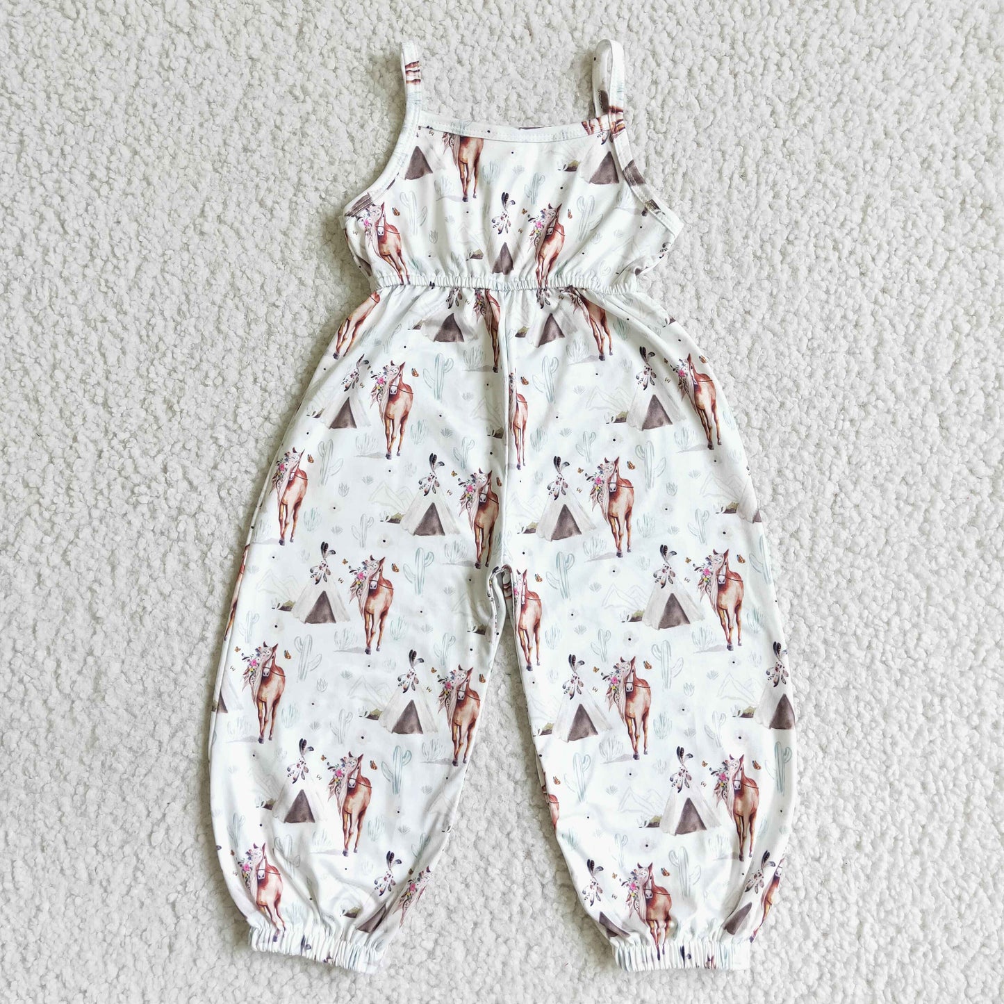 promotion RTS SR0049 Pink Floral Horses Girls Sleeveless Jumpsuit