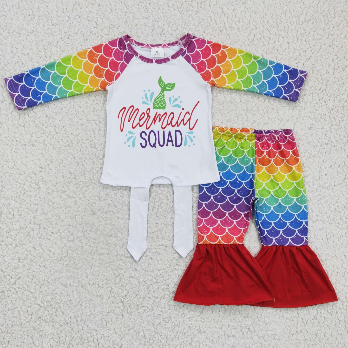 6 A9-11 Red Mermaid Girls Long Sleeve Bell Bottom Pants Outfits
