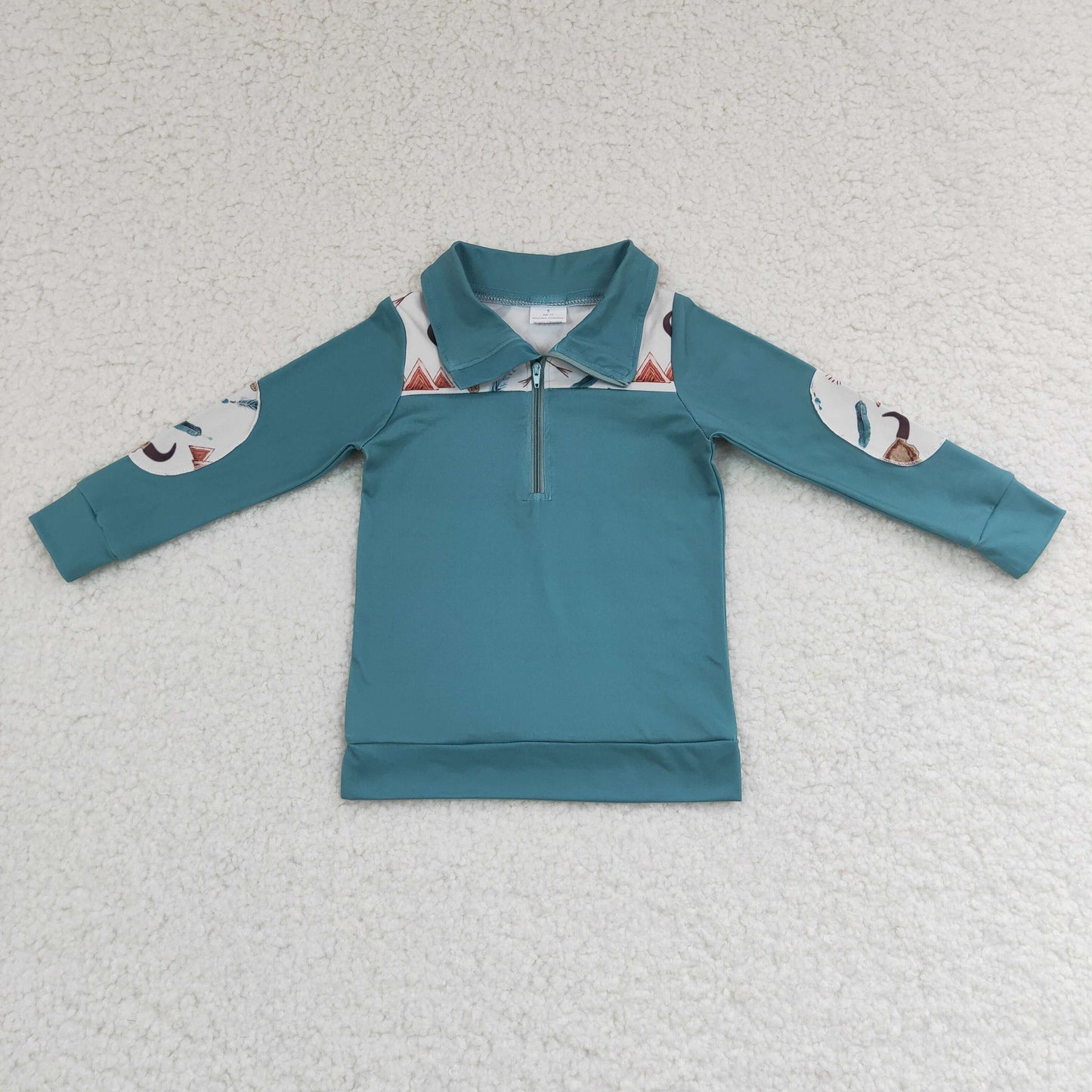 promotion BT0105 Green Highland Cow Western Boys Long Sleeve Top Collar Polo Pullover T-Shirts