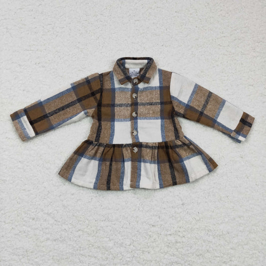 GT0089 Brown Plaid Collar Girls Long Sleeve Top