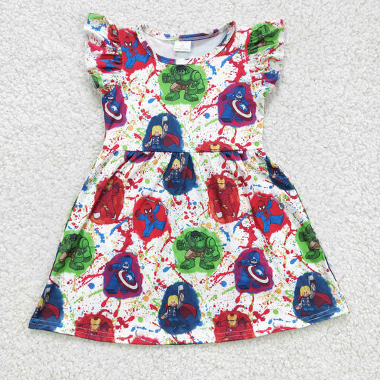 GSD0172 Red Super Hero Cartoon Girls Short Sleeve Dresses
