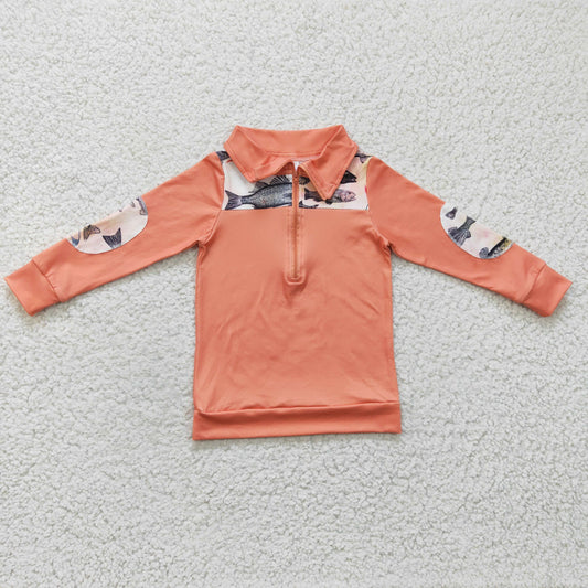 promotion BT0128 Valentine Love Fish Orange Boys Long Sleeve Top Collar Polo Pullover T-Shirts