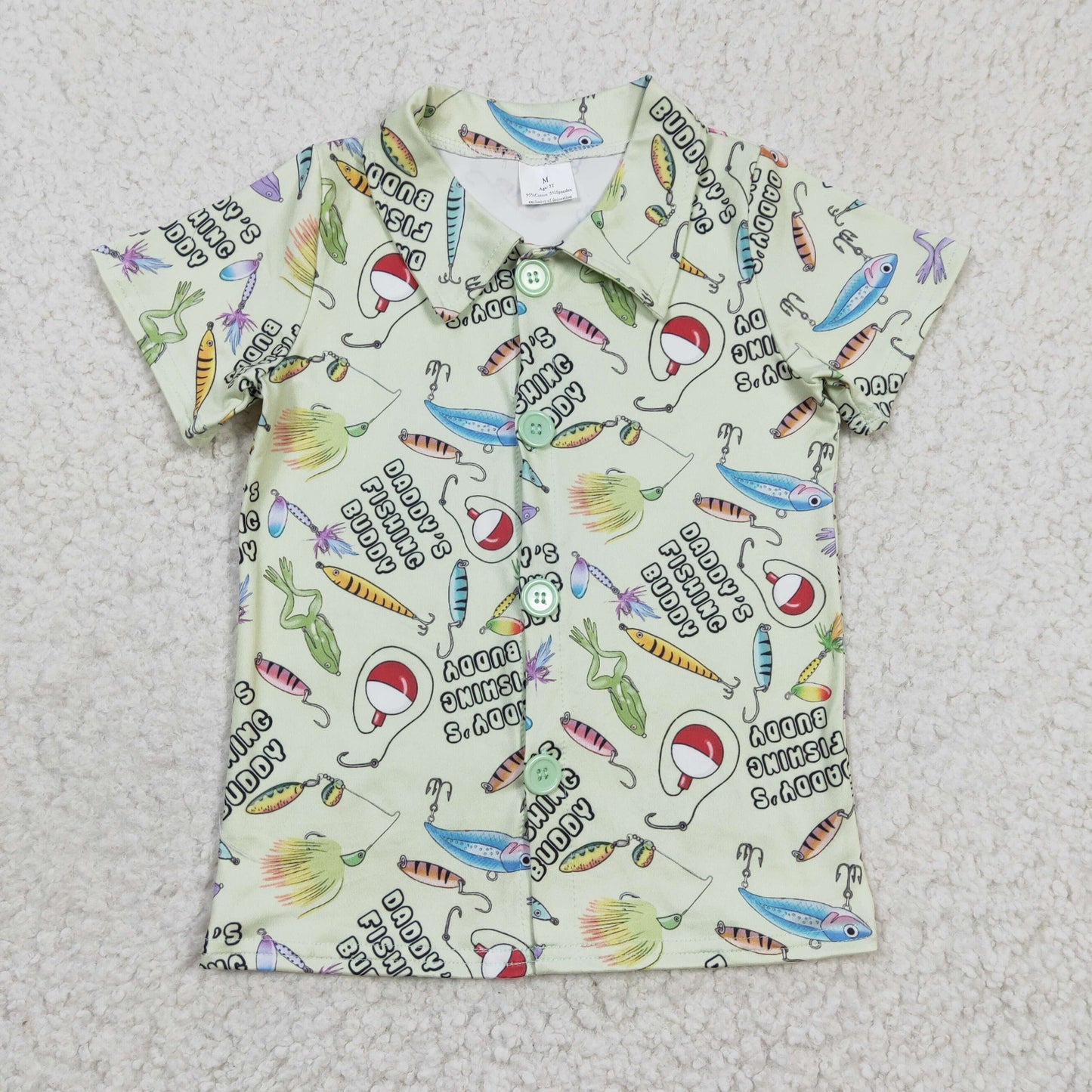 BT0125 Green Daddy Fishing Buddy Fish Boys Short Sleeve Top Collar T-Shirts