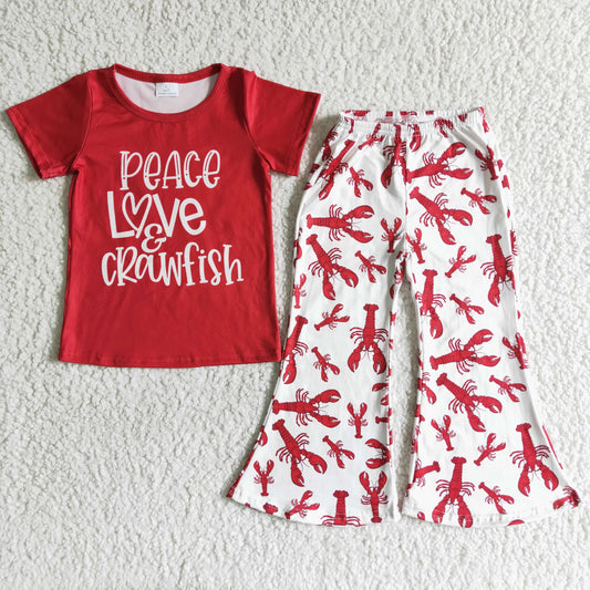 promotion RTS B16-25 Red Peace Love Crawfish Girls Short Sleeve Pants Outfits