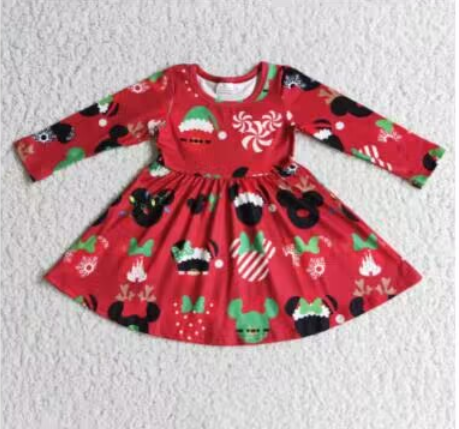 promotion RTS 6 A11-4 Christmas Red Green M Cartoon Girls Long Sleeve Dresses
