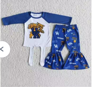 6 A27-28 Blue Football Team Girls Short Sleeve Bell Bottom Pants Outfits