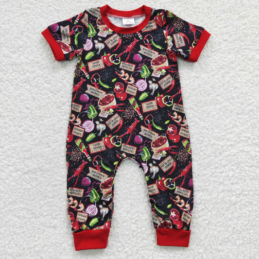SR0206 Red Food Crayfish Boys Short Sleeve Romper