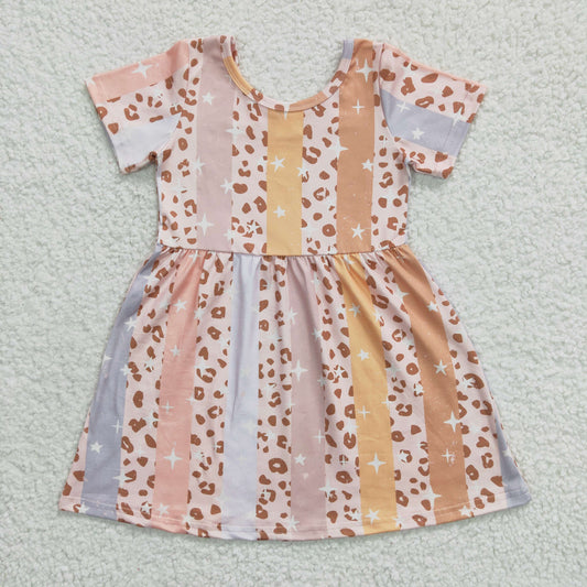 promotion RTS GSD0266 Pink Orange Leopard Girls Short Sleeve Dresses