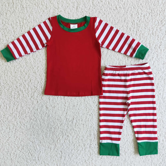 6 A12-12 Christmas Red Stripes Boys Long Sleeve Pajamas Outfits