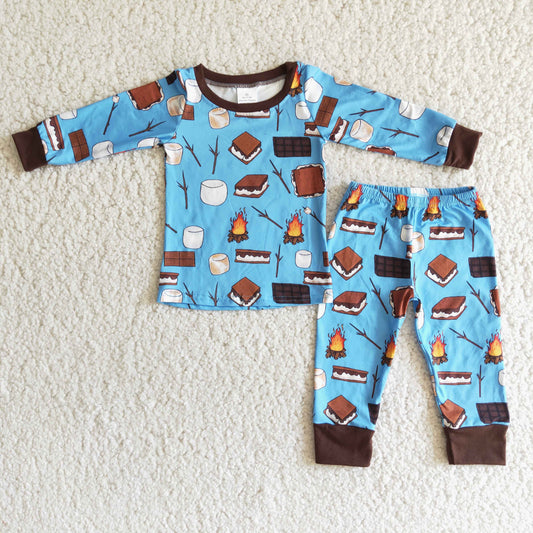 Clearance 6 A6-3 Blue Cake Boys Long Sleeve Pajamas