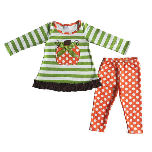 Embroidery Pumpkin Striped Print Casual Tunic Fall Dots Legging Pants Sets