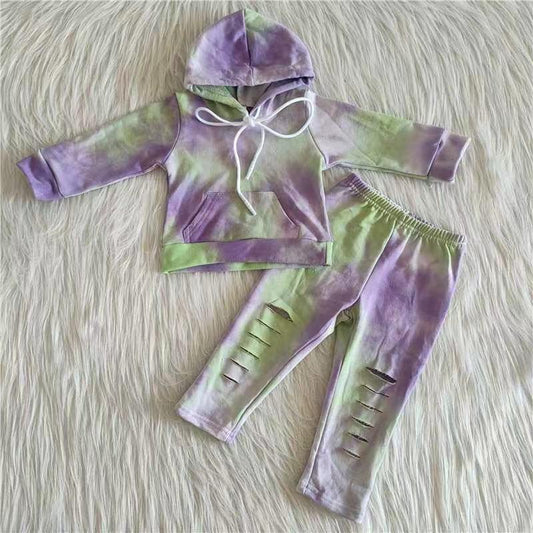 Clearance 6 B4-16 Tie Dye Kids Hoodie Purple & Green Set