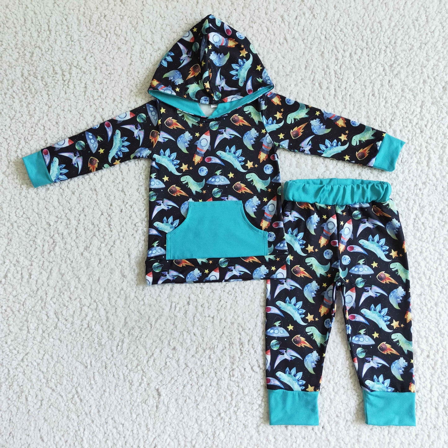 Clearance BLP0055 Blue Dinosaur Cartoon Boys Long Sleeve Hoodies Outfits