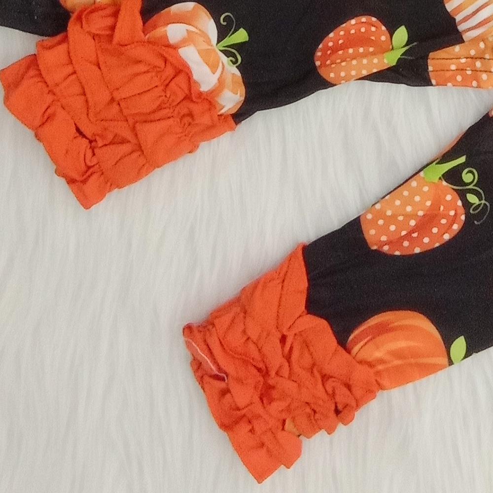promotion RTS C10-21 Pumpkin Print Flutter Sleeve Fall Kids Casual Outfits