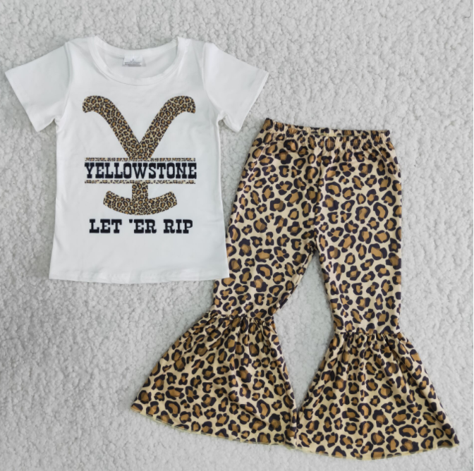 Fashion Girls Y Leopard Print Bell-bottom Pants Kids Sets