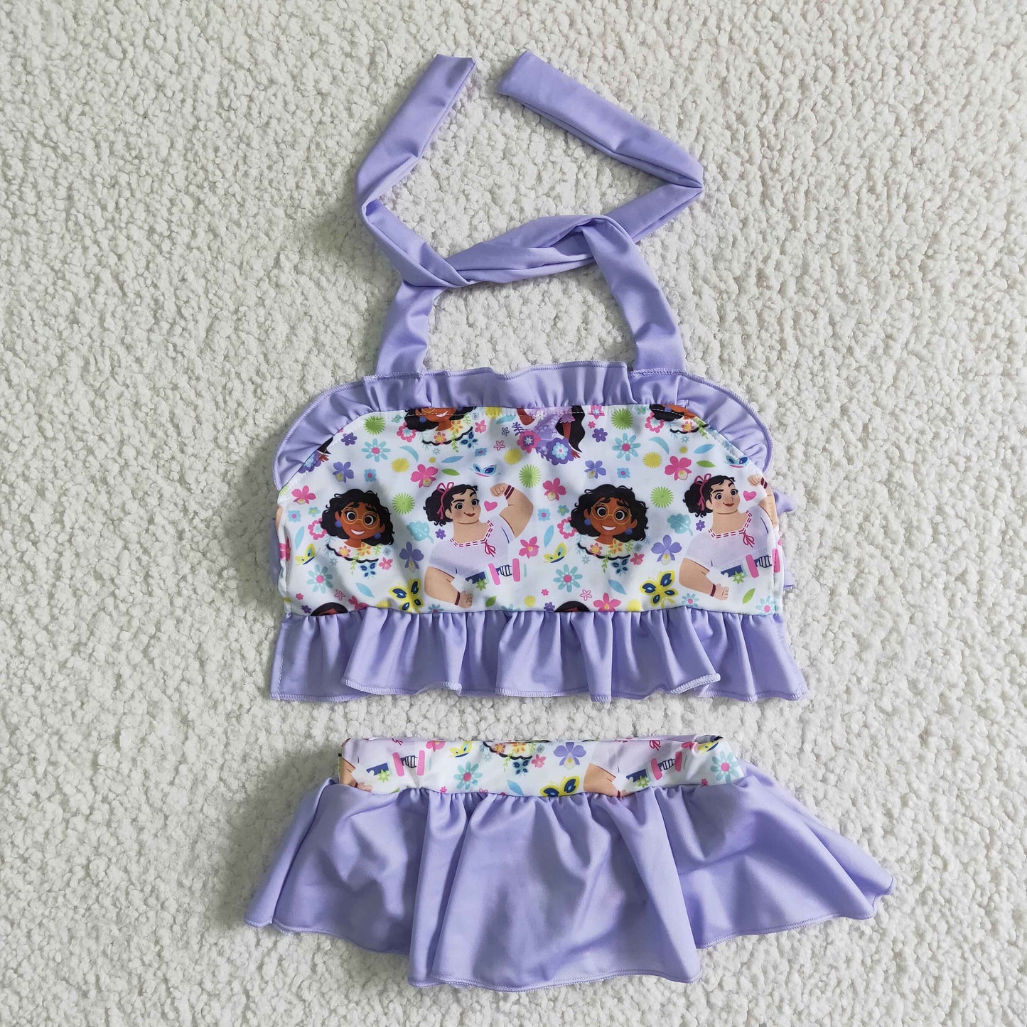 S0006 Purple Cartoon Girls Swimming Bathing Suits Swimsuits