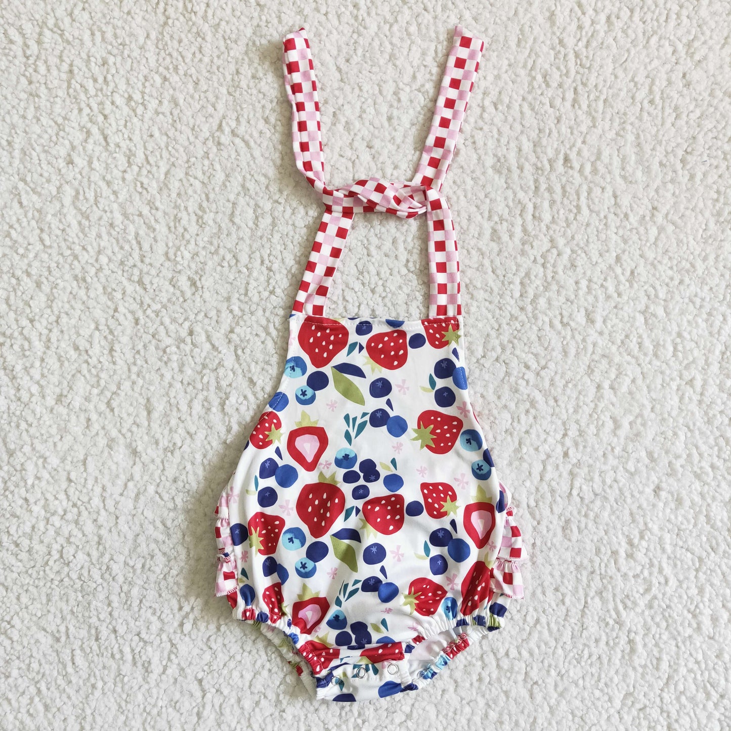 promotion RTS A15-3 Strawberry Blueberry & Grape Fruits Red Blue Girls Sleeveless Romper