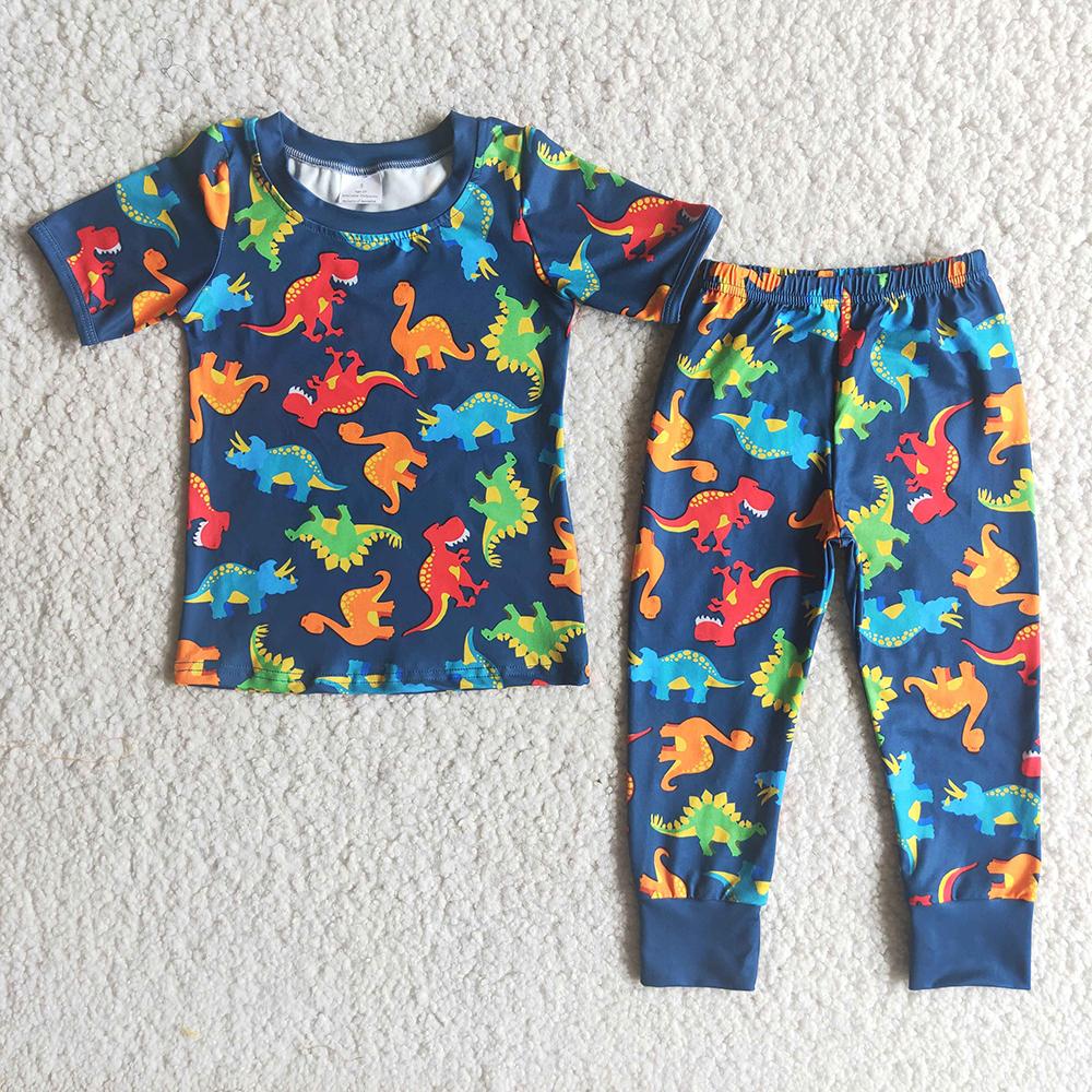 promotion RTS E2-29 Popular Dino Cartoon Print Boys Toddler Short Sleeve Pajamas