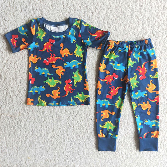 promotion RTS E2-29 Popular Dino Cartoon Print Boys Toddler Short Sleeve Pajamas