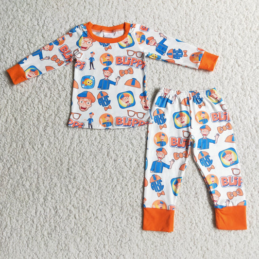 6 C8-21 Orange Cartoon Boys Long Sleeve Pajamas