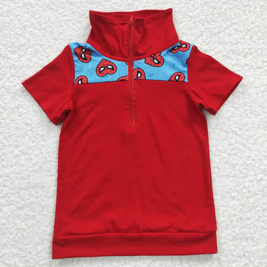 promotion BT0158 Valentine Red Blue Spider Hero Cartoon Boys Short Sleeve Top Collar T-Shirts